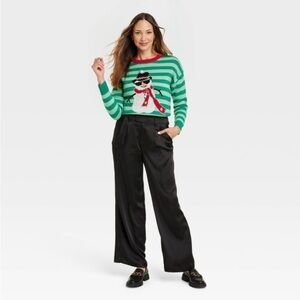 Women's Striped Snowman Graphic
Sweater - Green new